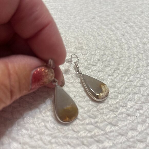 Unique JASPER GEMSTONE Handmade Sterling 925 Dangle Earrings #511D - Picture 1 of 3